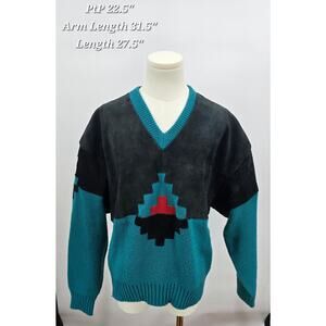 Vintage Pioneer Wear Southwest Suede + Knit Sweater